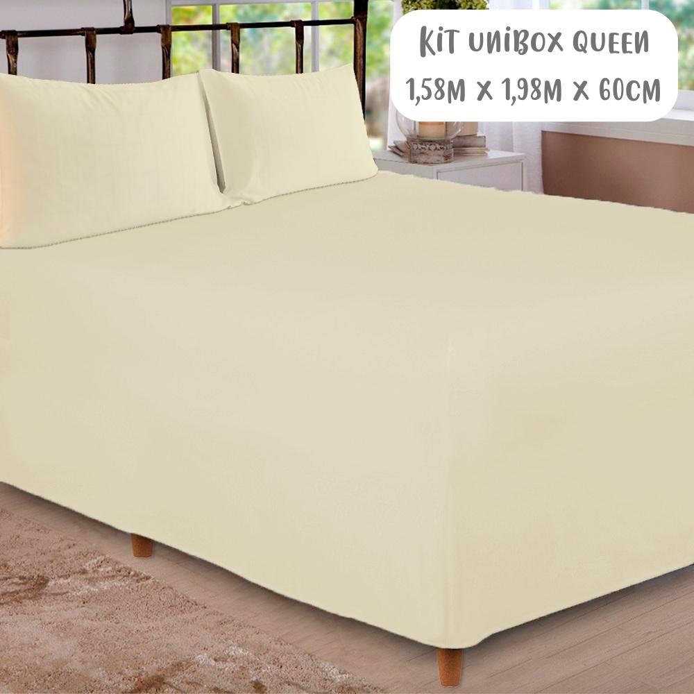 Jogo de Lençol 3 Peças Box Conjugado Unibox Queen Cru Arrumadinho Enxovais